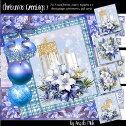 Christmas Greetings 7: White/Gold Glitter Candles/Winter Flowers 7 x 7 Card Mini Kit, 8 Sheets incl. 4 Toppers