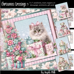 Christmas Greetings 9: Festive Gift Box Cuties 7 x 7 Card Mini Kit: 8 Sheets, 4 Toppers
