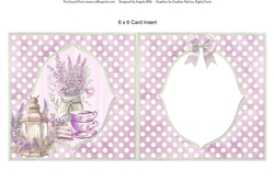Lavender Summer 44: Lavender Bouquet & Lantern 6 x 6 Card Insert with Violet & White Polka Dot Background