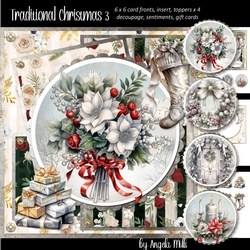 Traditional Christmas 3: Silver & Red Bouquet 7 x 7 Card Mini Kit, 8 Sheets