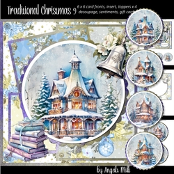 Traditional Christmas 9: Snowy House Scenes 7 x 7 Card Mini Kit, 8 Sheets 