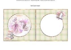 Traditional Christmas 45: Winter Fairy & Carriage 5 x 5 Card Insert with Green Plaid Background