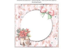 Traditional Christmas 50: Poinsettias & Hot Chocolate 8 x 8 Card Insert with Pink/Striped Floral Backgrounds