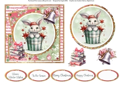 Traditional Christmas 56: Bucket Bunny 6 x 6 Card Front with Topper, Decoupage and Sentiments
