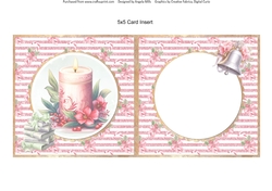 Traditional Christmas 49: Festive Candle 5 x 5 Card Insert with Red/White Glitter Striped Background