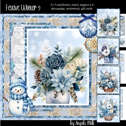 Festive Winter 9: Blue Winter Bouquets 7 x 7 Card Mini Kit, 8 Sheets