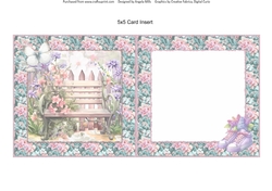 Glorious Spring 9: Garden Bench 5 x 5 Card Insert with Teal/Pink Floral Background