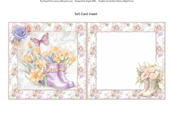 Glorious Spring 6: Pretty Gardening Boots 5 x 5 Card Insert with Peach/Green Roses Background