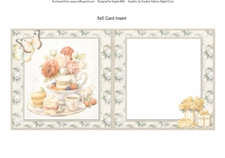 Lovely Valentines 12: Tea, Cake & Roses 5 x 5 Card Insert with Ivory Floral Background