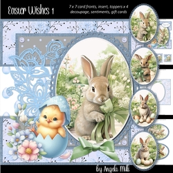 Easter Wishes 1: Easter Bunnies 7 x 7 Card Mini-Kit, 7 Sheets