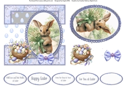 Easter Wishes 5: Easter Bunny 6 x 6 Card Front with Topper, Decoupage & Sentiments