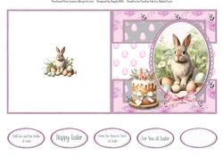 Easter Wishes 6: Easter Bunny & Easter Eggs 5 x 5 Quick Cut & Fold Card with Sentiments