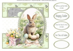 Easter Wishes 7: Easter Bunny & Eggs 8 x 8 Quick Card Front with Sentiments