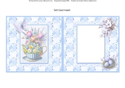 Shabby Spring 9: Blue Floral Teacup 5 x 5 Card Insert with Blue Floral Background