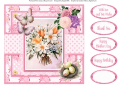 Shabby Spring 7: Spring Bouquet 8 x 8 Quick Card Front with Sentiments