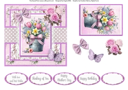 Shabby Spring 8: Tulip & Daffodil Bucket 6 x 6 Card Front with Topper, Decoupage & Sentiments
