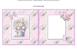 Shabby Spring 8: Tulip & Daffodil Bucket 6 x 6 Card Insert with Pink Floral Background