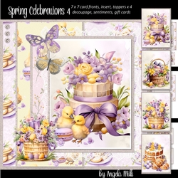 Spring Celebrations 4: Easter Cake & Chicks 7 x 7 Card Mini-Kit, 7 Sheets
