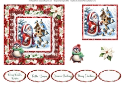 Santa Gnomes 5 6 x 6 Card Front with Topper, Decoupage and Sentiments