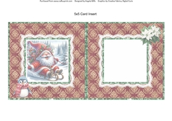 Santa Gnomes 9: 5 x 5 Card Insert with Red & Gold Damask Background