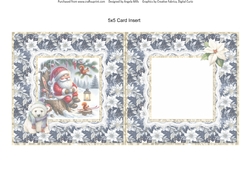 Santa Gnomes 12: 5 x 5 Card Insert with Blue & White Poinsettias Background