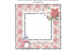 Santa Gnomes 16: 8 x 8 Card Insert with Pink Poinsettias Background