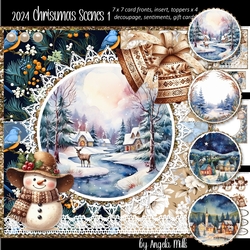 2024 Christmas Scenes 1 with Snowman and Bells 7 x 7 Card Mini-Kit, 6 Sheets