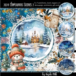 2024 Christmas Scenes 2 with Cute Bear and Boho Stocking 7 x 7 Card Mini-Kit, 6 Sheets