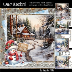 Winter Woodland 1: Snowy Cabin 7 x 7 Card Mini Kit, 8 Sheets