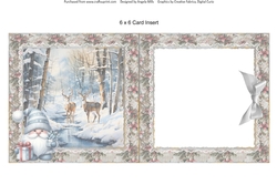 Winter Woodland 8: Deer 6 x 6 Card Insert with Pink/Taupe Floral Background