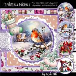 Christmas Robins & Cardinals 3: Robin & Snowy Cottage 7 x 7 Card Mini Kit, 6 A4 Sheets