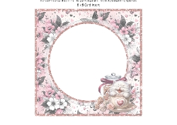 Teacup Valentines Kittens 16: 8 x 8 Card Insert with Pink & Grey Floral Background