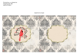 Insert for 6 x 6 card Cream/Black Damask with Cardinal Bird