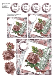 6 x 6 Vintage Roses Card Front with Decoupage, Toppers and Sentiments Dusky Rose/Grey