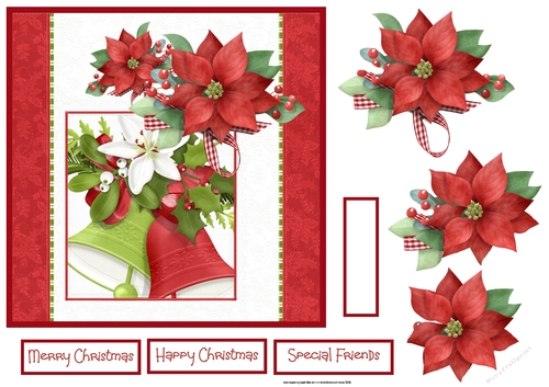 Christmas bells and red poinsettia