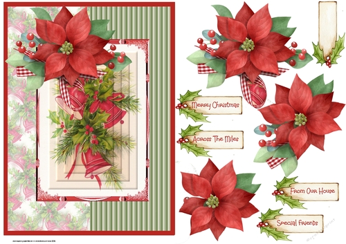 Red bells and poinsettia A5 card