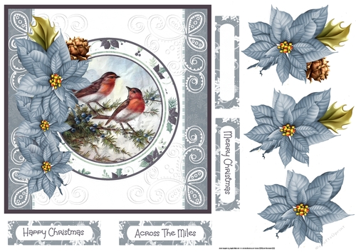 Robins and blue poinsettias