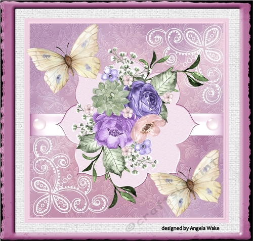 Purple flowers and butterfly 7x7