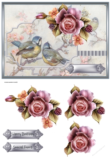 Blue birds and roses A5