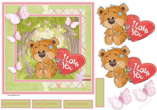 Love bear and butterfly 7x7
