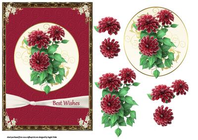 Dahlias and Gold Scrolls