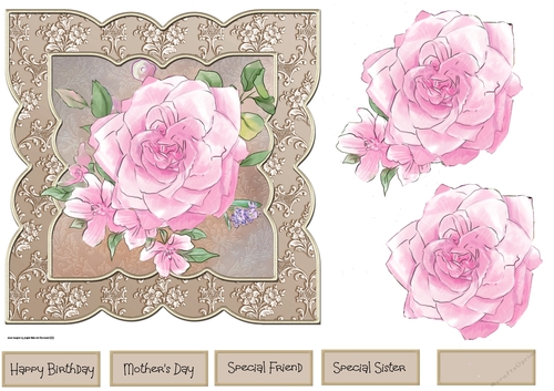Pink rose shaped card 7x7 approx
