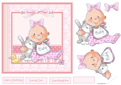 baby girl and kitten 7x7 card