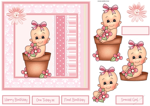 Baby girl in a flower pot 7x7 card