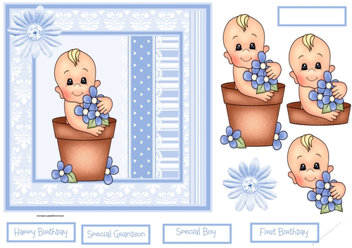 Baby boy in a flower pot 7x7 card