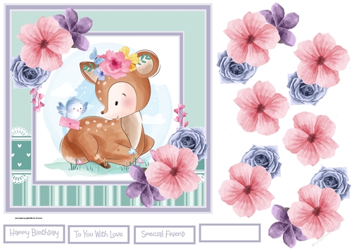Baby deer and blue bird 7x7 card