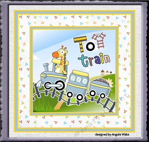 Giraffe and toy train 7x7 card