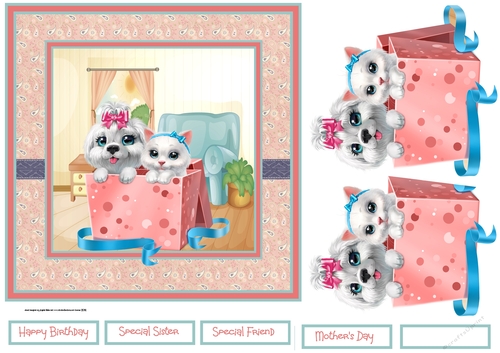 Puppy and kitten surprise 7x7 card