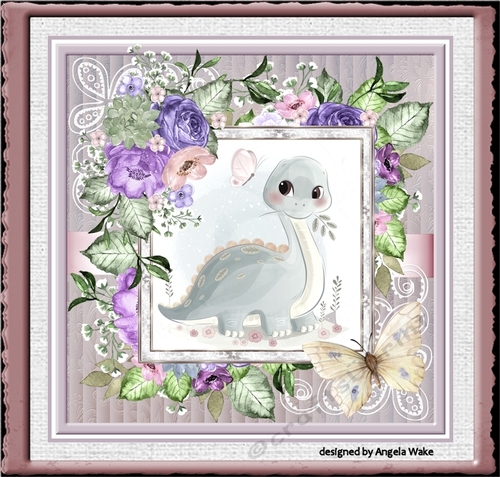 Baby Dino and roses 7x7 card