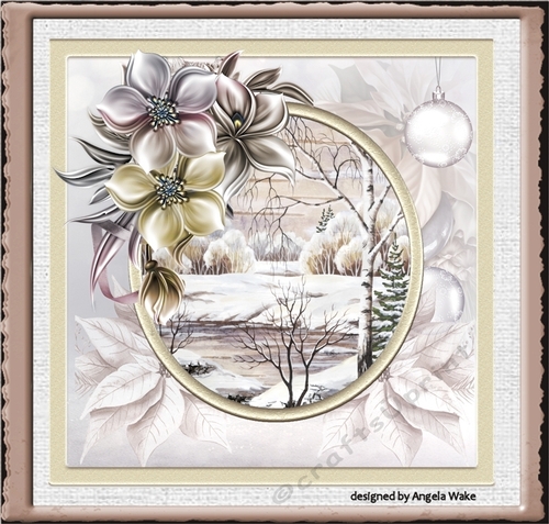 Winter scene and flowers 7x7 card